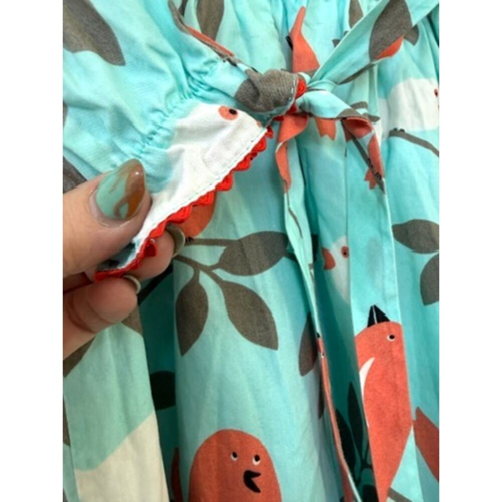 CLAIRE & CHARLIE Bird Print Hand Smocked Dress Aqua Cotton Size 4 Heirloom - Picture 7 of 7